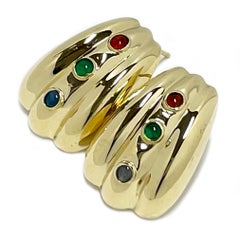 Yellow Gold Garnet Emerald Sapphire Earrings