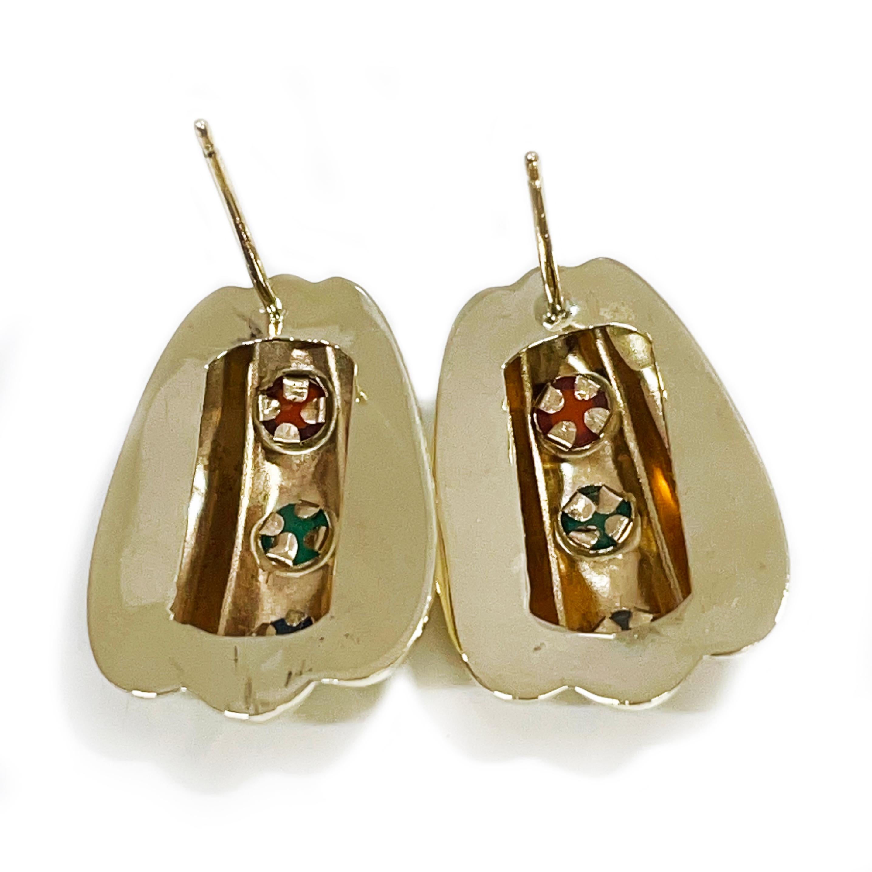 Yellow Gold Garnet Emerald Sapphire Earrings In Good Condition For Sale In Palm Desert, CA