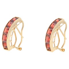 Yellow Gold Garnet Five-Stone J-Hoop Earrings - 14k Square 3.90ctw Pierced