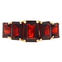 Yellow Gold Garnet Graduated Five-Stone Ring - 10k Emerald Cut 3.25ctw