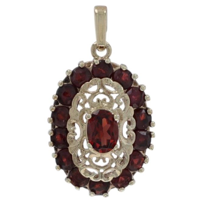 Yellow Gold Garnet Halo Pendant - 10k Oval 2.67ctw For Sale