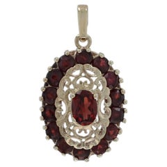 Yellow Gold Garnet Halo Pendant - 10k Oval 2.67ctw
