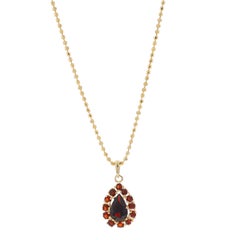 Yellow Gold Garnet Halo Pendant Necklace 18" - 14k Pear & Round 2.16ctw
