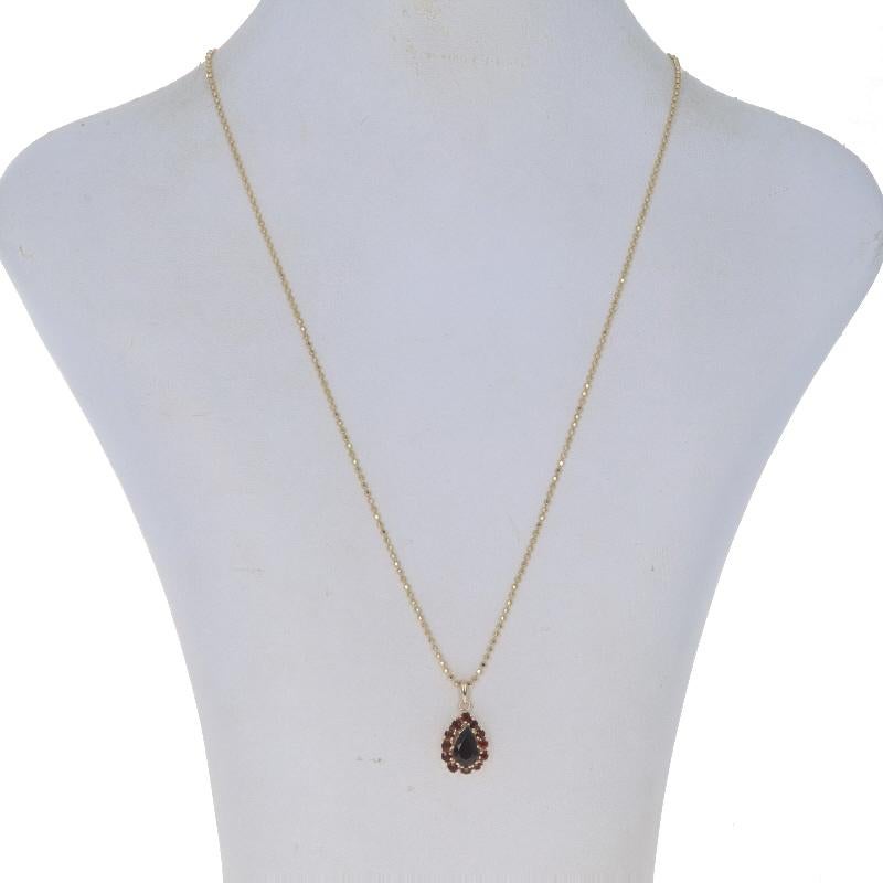 Round Cut Yellow Gold Garnet Halo Pendant Necklace 18
