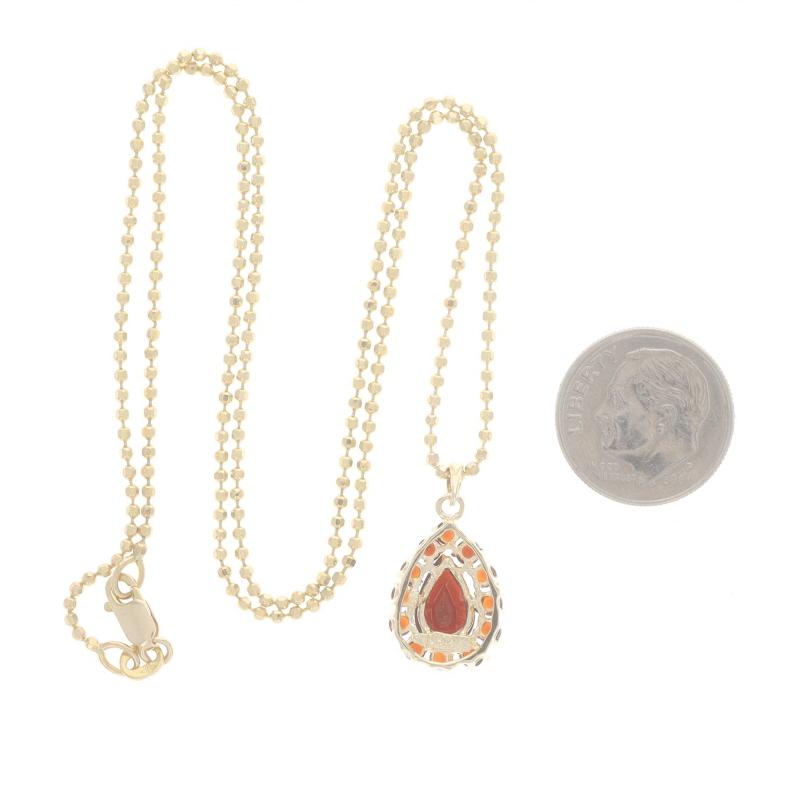 Yellow Gold Garnet Halo Pendant Necklace 18