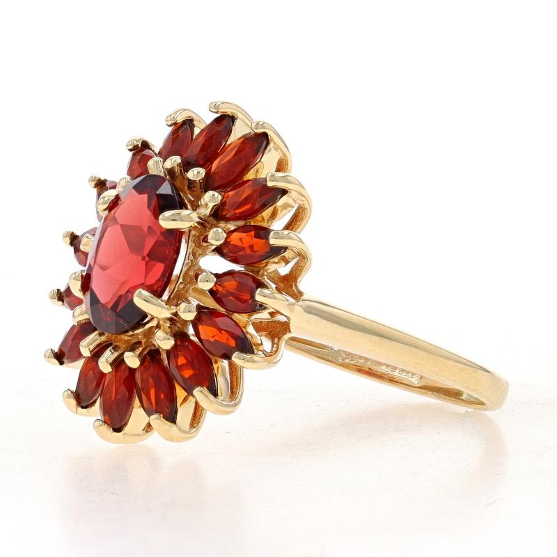Oval Cut Yellow Gold Garnet Halo Ring - 10k Oval & Marquise 2.85ctw Flower For Sale