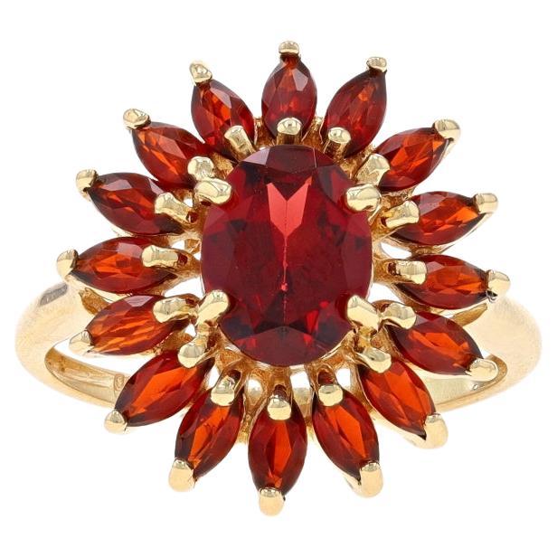 Yellow Gold Garnet Halo Ring - 10k Oval & Marquise 2.85ctw Flower For Sale