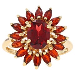 Antique Yellow Gold Garnet Halo Ring - 10k Oval & Marquise 2.85ctw Flower