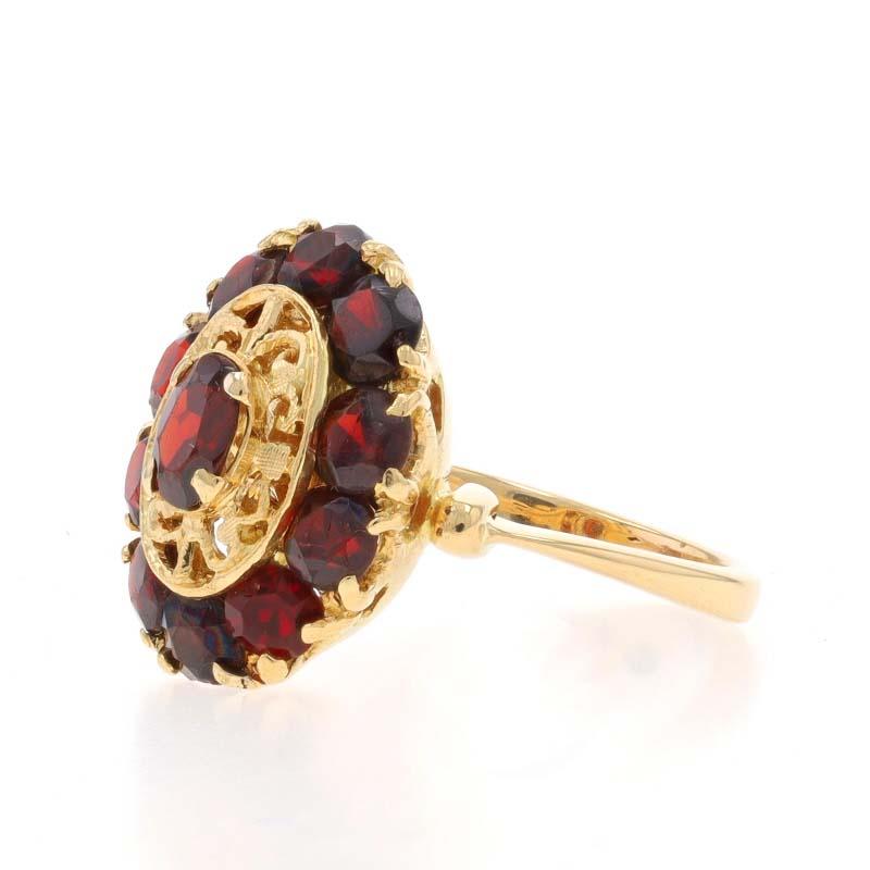 Yellow Gold Garnet Halo Ring - 18k Oval & Round 3.38ctw Cocktail In Good Condition For Sale In Greensboro, NC