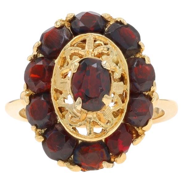 Yellow Gold Garnet Halo Ring - 18k Oval & Round 3.38ctw Cocktail