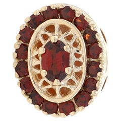 Yellow Gold Garnet Halo Solitaire Charm - 14k Oval & Round 1.35ctw Floral