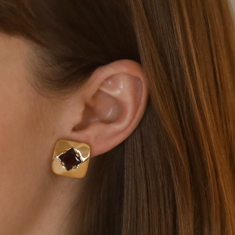 Gelbgold Granat Große Ohrstecker - 18k Modified Square 5,12ctw Clip-Ons (Carréeschliff)
