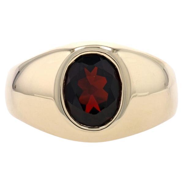 Yellow Gold Garnet Men's Ring - 14k Oval 3.00ct Solitaire