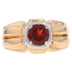 Yellow Gold Garnet Men's Ring - 14k Round 1.60ct Solitaire