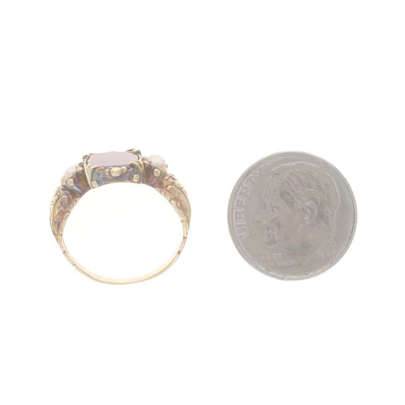 Yellow Gold Garnet & Pearl Georgian Ring -14k Table Cut Antique Flowers Sz 4 1/4 For Sale 1