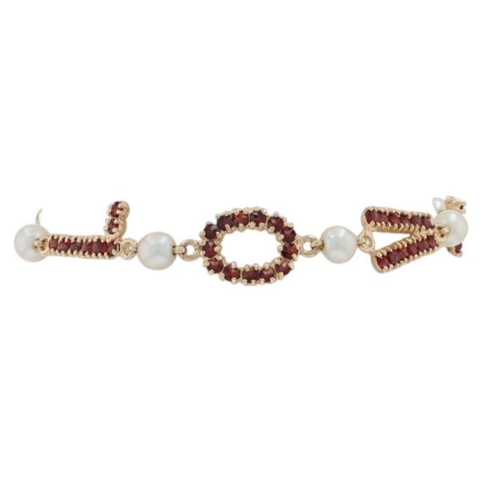 Bracciale d'oro giallo con granato e perle d'epoca A Link 7" - 14k Rd Point 5.88ctw in vendita