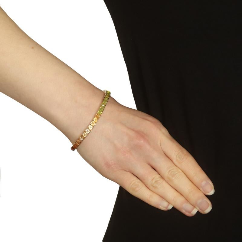 Square Cut Yellow Gold Garnet Peridot Amethyst Tennis Bracelet 7