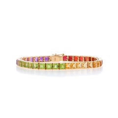 Bracelet tennis en or jaune, grenat, péridot et améthyste 7" - 14k carré 13,02 ctw