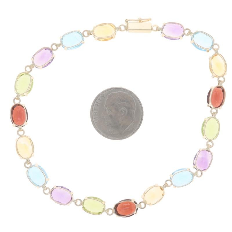 Bracelet de tennis en or jaune grenat péridot améthyste 8 1/4