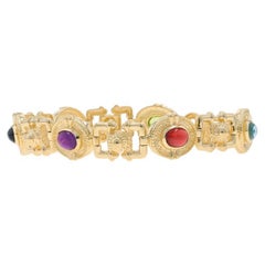 Bracciale A Link in oro giallo con granato, peridoto e topazio -14k Cabochon ovale 5,11ctw Regolare