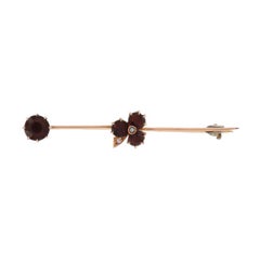 Yellow Gold Garnet & Seed Pearl Edwardian Three-Leaf Clover Brooch - 14k Round