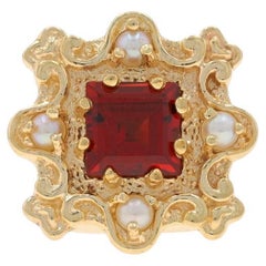 Yellow Gold Garnet Seed Pearls Slide Charm - 14k Square .94ct