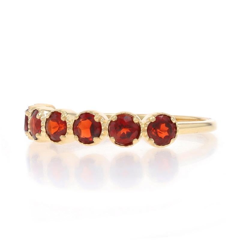 Yellow Gold Garnet Seven-Stone Band - 14k Round .70ctw Quatrefoil Ring In New Condition For Sale In Greensboro, NC