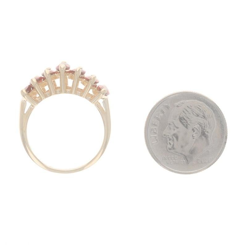 Yellow Gold Garnet Seven-Stone Ring - 10k Marquise 1.12ctw Tiered For Sale 1