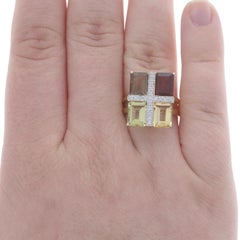 Yellow Gold Garnet Smoky Quartz Citrine Cluster Cocktail Ring - 14k Emer 4.40ctw