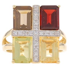 Anillo de oro amarillo granate cuarzo ahumado citrino cóctel racimo - 14k Emer 4.40ctw