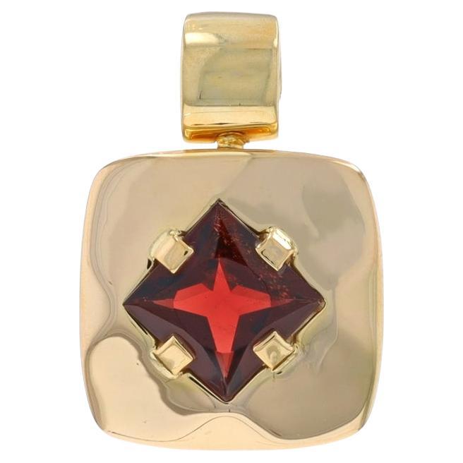 Yellow Gold Garnet Solitaire Enhancer Pendant - 18k Modified Square 4.80ct Italy For Sale