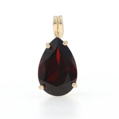 Yellow Gold Garnet Solitaire Pendant - 14k Pear 7.15ct Teardrop