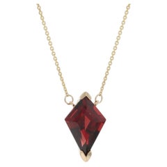 Yellow Gold Garnet Solitaire Pendant Necklace 18 1/2" 14k Kite 2.55ct Adjustable