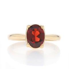 Yellow Gold Garnet Solitaire Ring - 14k Oval 1.40ct