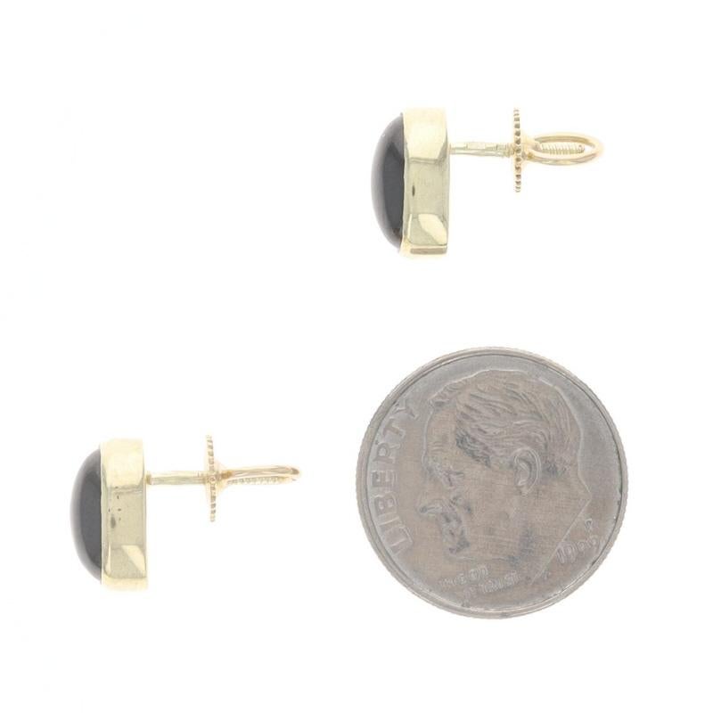 Yellow Gold Garnet Stud Earrings - 14k Oval Cabochon 3.00ctw Bezel Set Pierced In Excellent Condition For Sale In Greensboro, NC