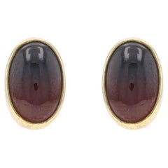 Yellow Gold Garnet Stud Earrings - 14k Oval Cabochon 3.00ctw Bezel Set Pierced