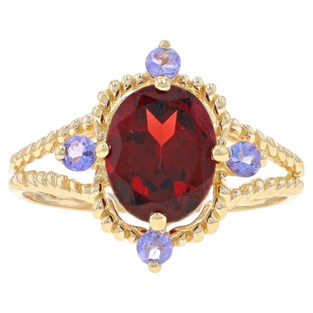 Yellow Gold Garnet & Tanzanite Ring - 14k Oval 2.38ctw Rope For Sale