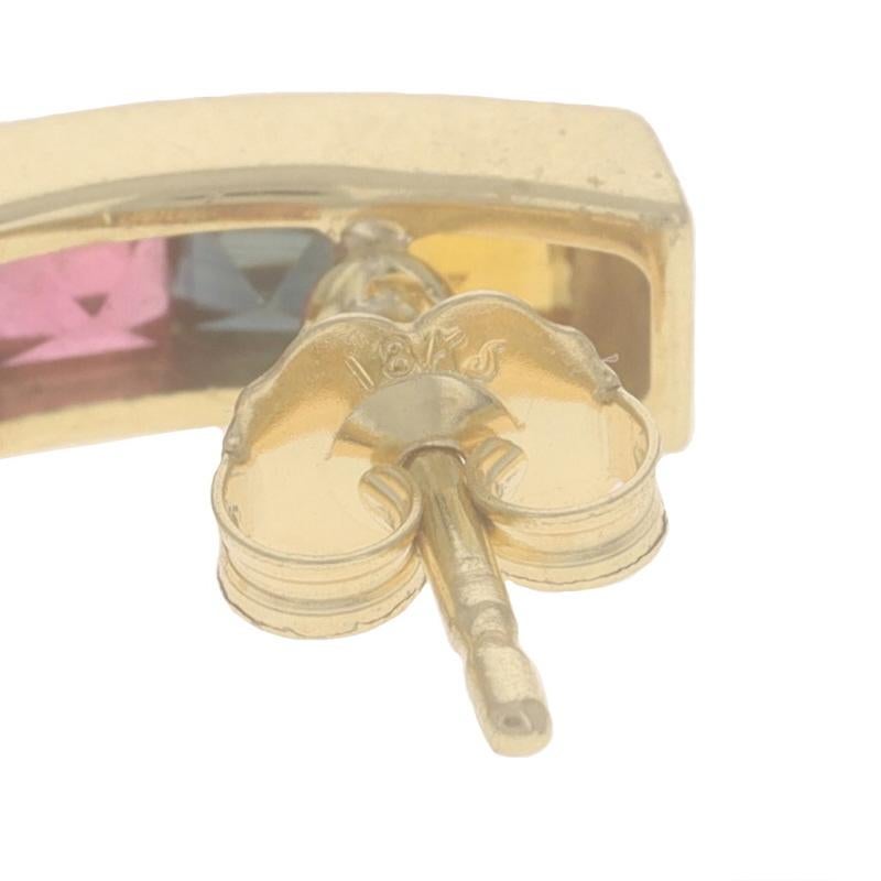 Boucles d'oreilles J-Hook en or jaune 18 carats, grenat, tourmaline, carrée 1,30 ctw percée Pour femmes en vente