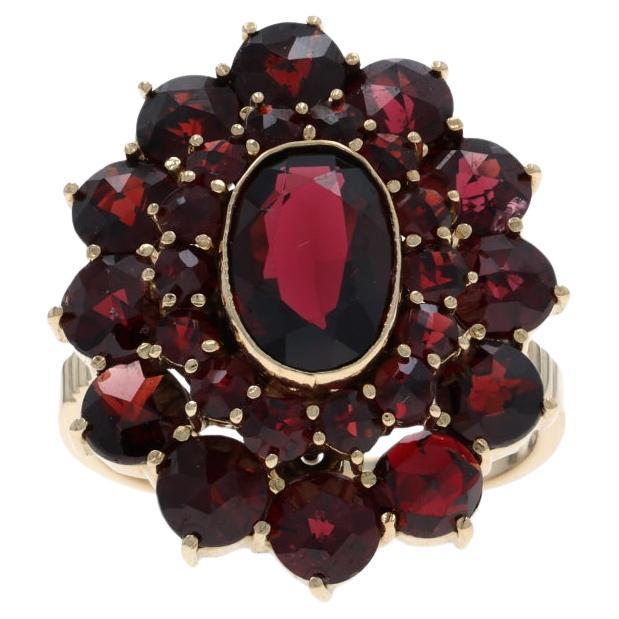 Yellow Gold Garnet Vintage Cluster Cocktail Ring -14k Oval 
Rose 9.40ctw Flower For Sale