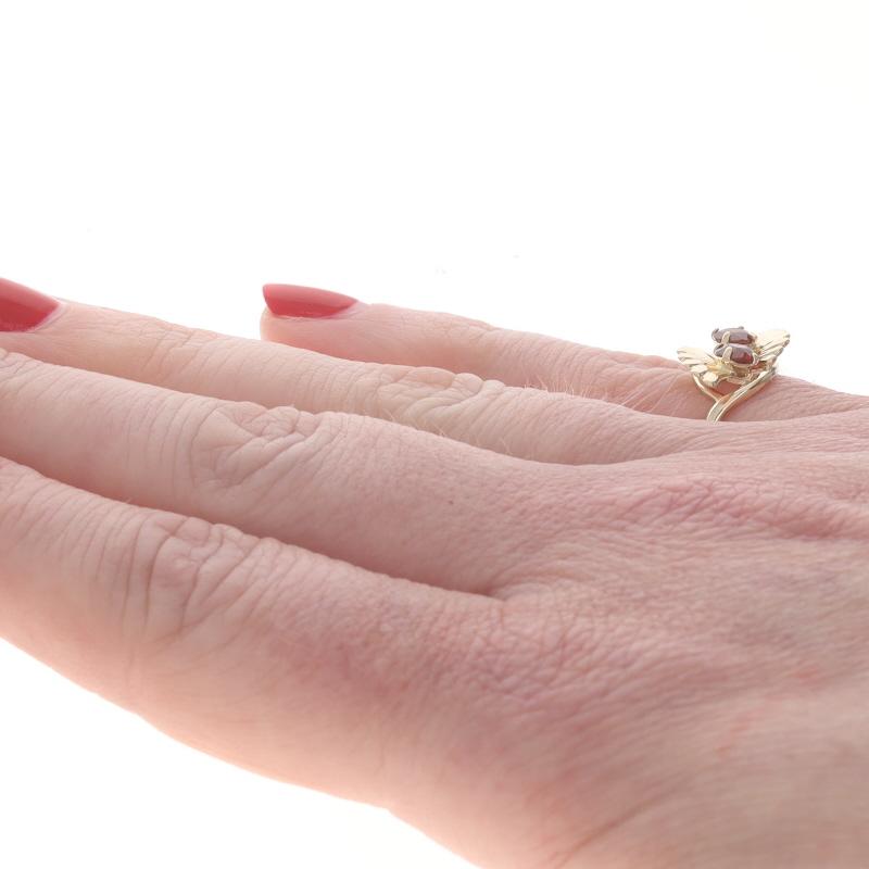 De las mujeres Oro Amarillo Granate Abanico Vintage Anillo Bypass de Dos Piedras 10k Redondo .70ctw Plisado en venta