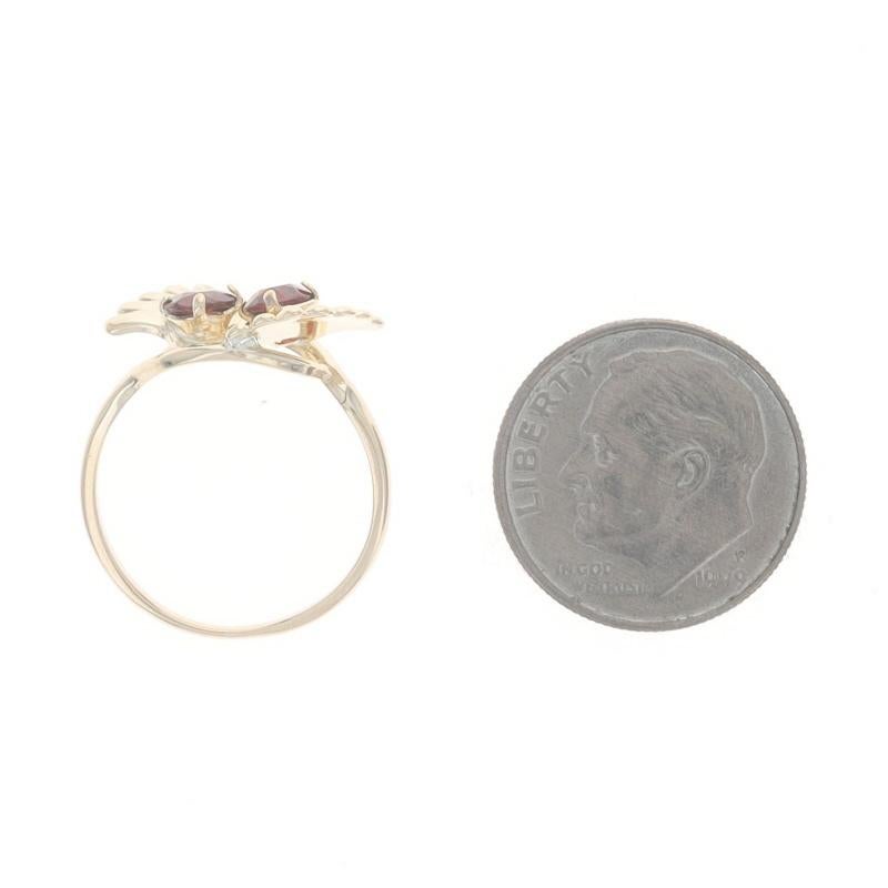 Oro Amarillo Granate Abanico Vintage Anillo Bypass de Dos Piedras 10k Redondo .70ctw Plisado en venta 1