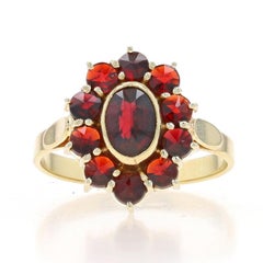 Bague Halo Vintage en or jaune - 14k Garnet Round & Oval 1.67ctw Floral