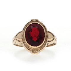 Yellow Gold Garnet Vintage Solitaire Ring - 10k Oval 3.15ct