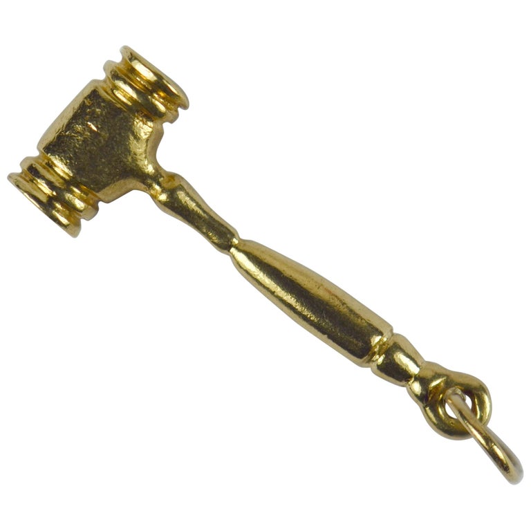 Yellow Gold Gavel Hammer Charm Pendant at 1stDibs