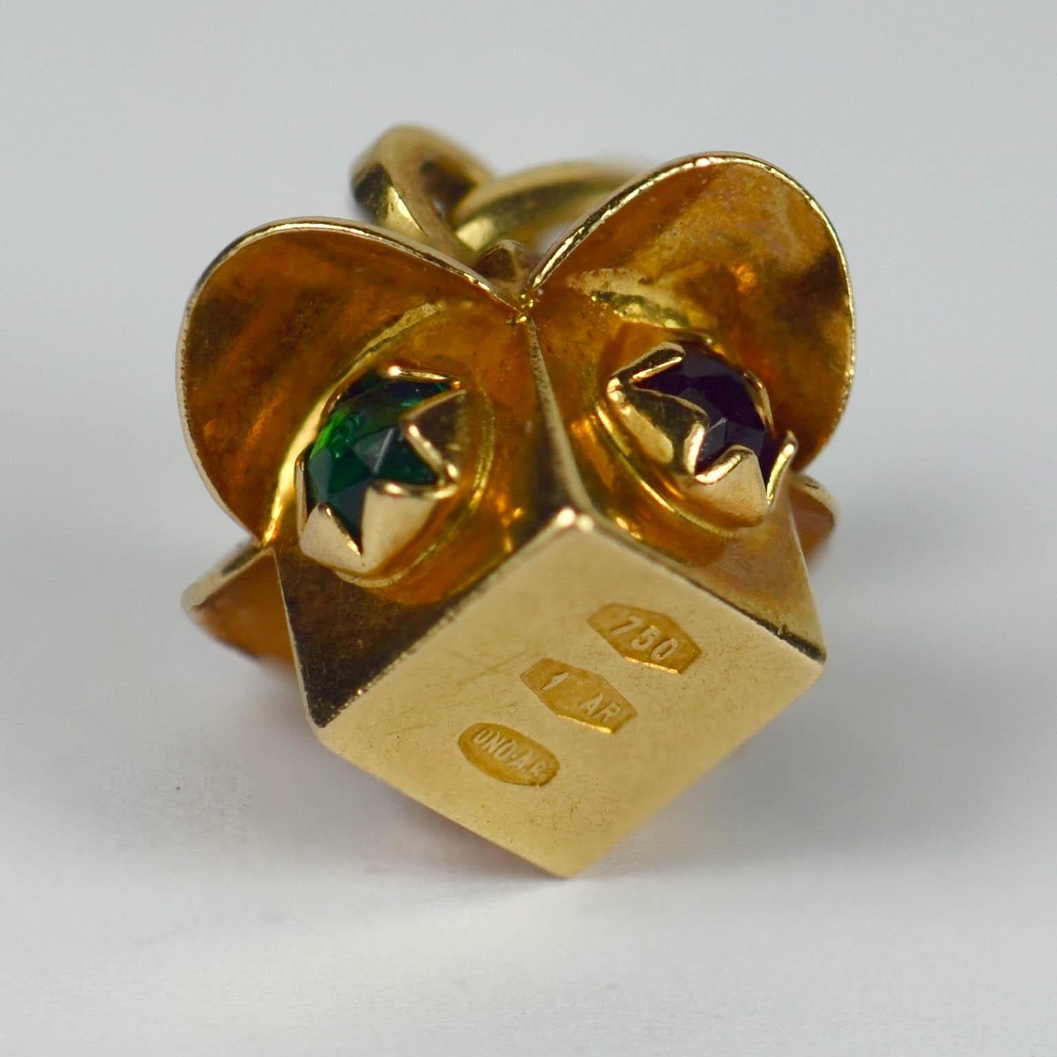 Yellow Gold Gem Set Stop Go Traffic Lights Charm Pendant In Good Condition In London, GB