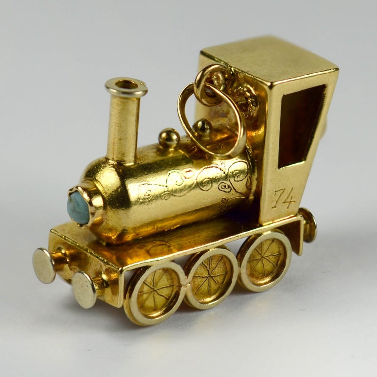 Details about / 14k Yellow Gold I Love Trains Steam Locomotive Charm Pendant With Heart