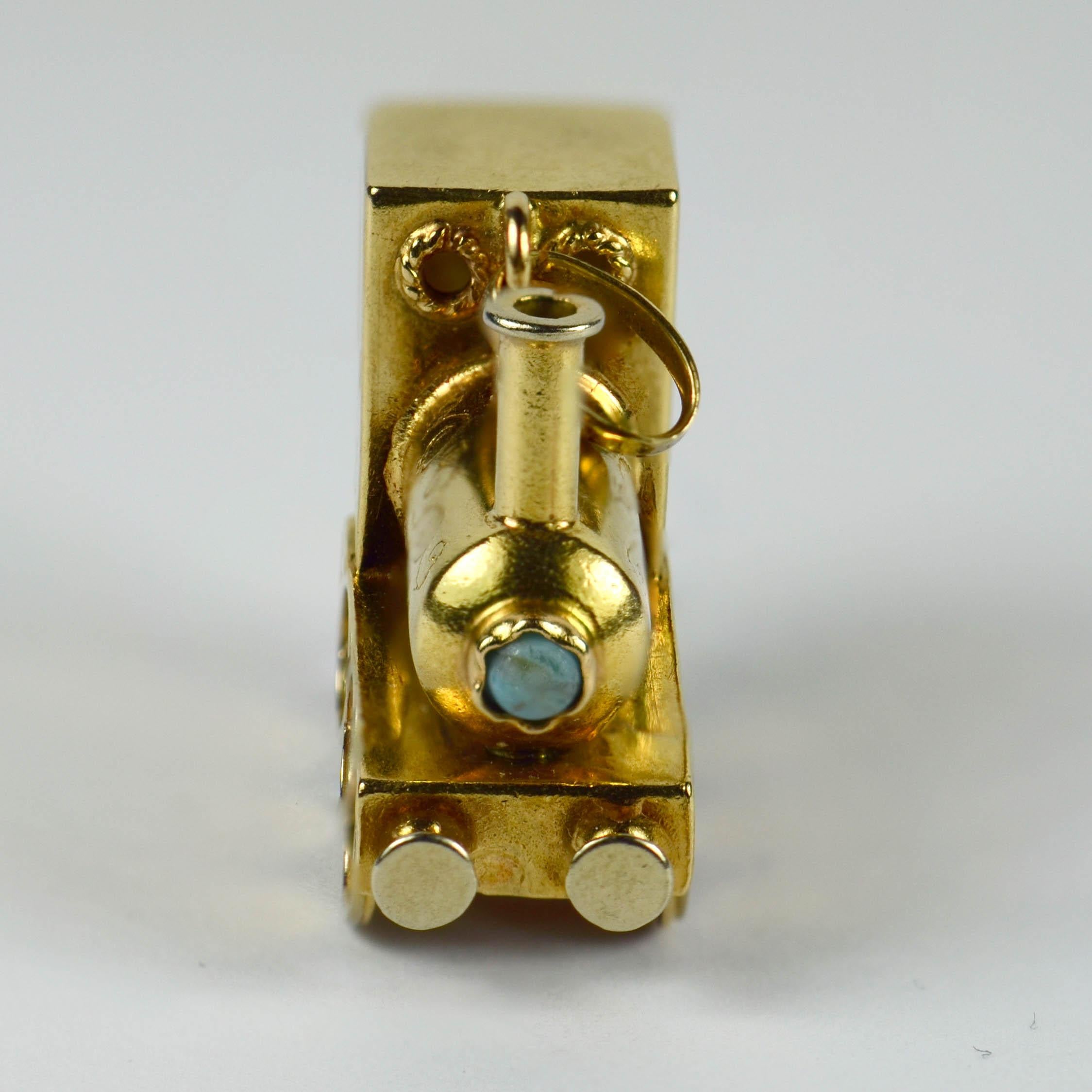 Yellow Gold Gemset Steam Train Engine Charm Pendant 4