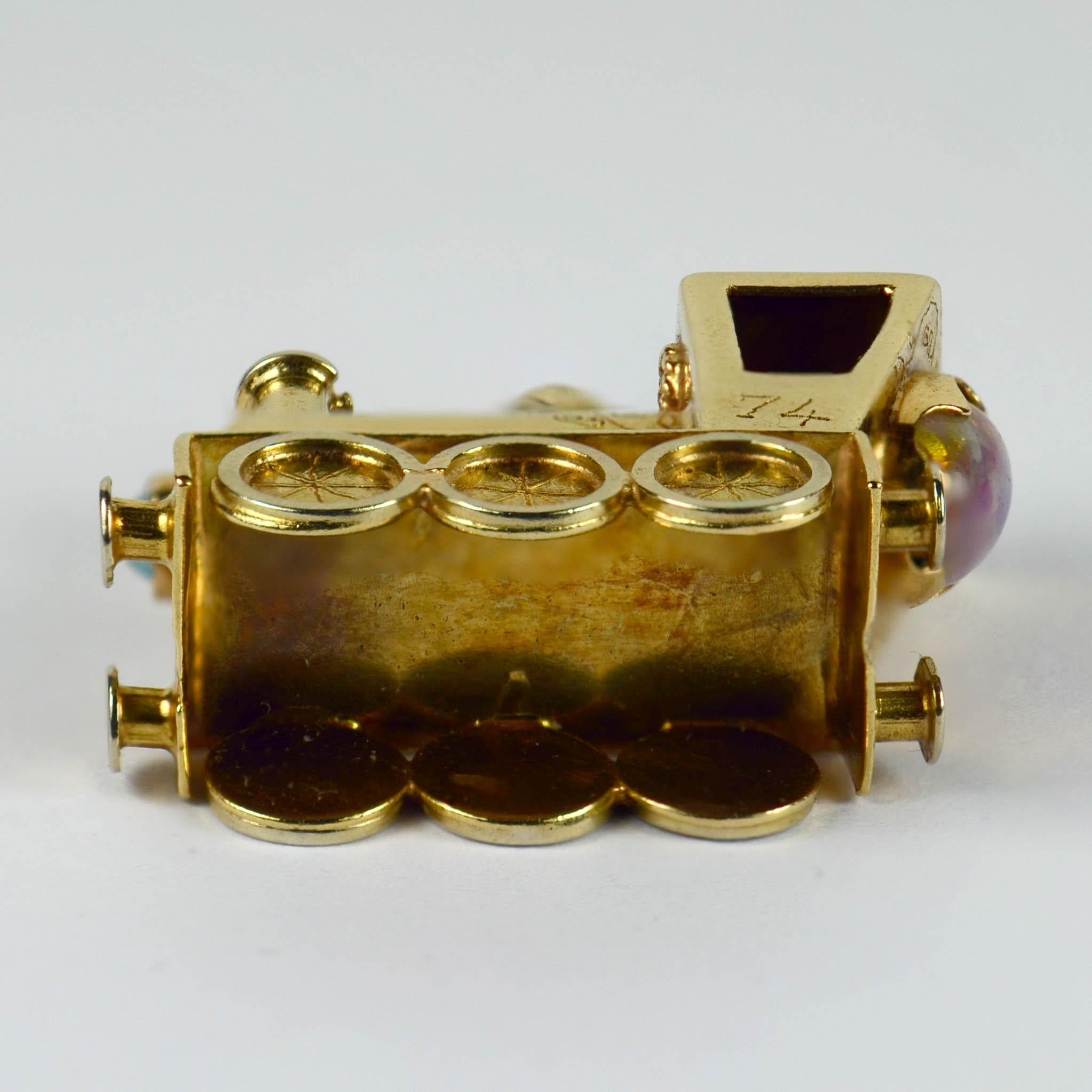 Yellow Gold Gemset Steam Train Engine Charm Pendant 5