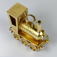 Yellow Gold Gemset Steam Train Engine Charm Pendant