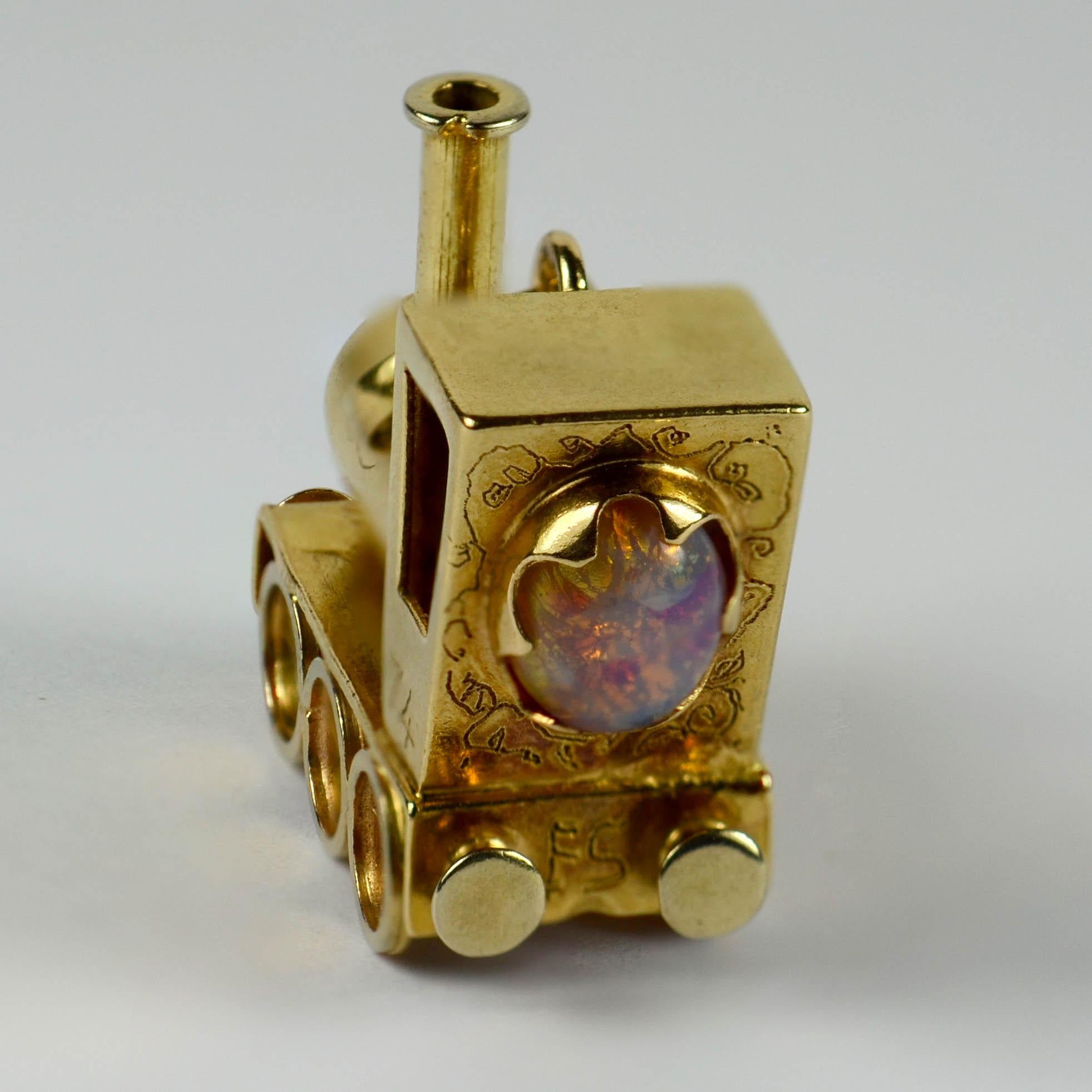 Women's or Men's Yellow Gold Gemset Steam Train Engine Charm Pendant
